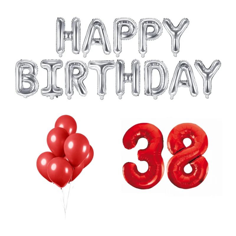 38 jaar Verjaardag Versiering Ballon Pakket rood & zilver
