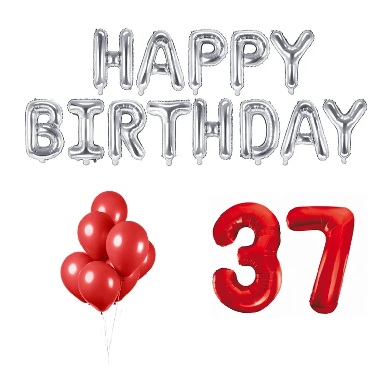 37 jaar Verjaardag Versiering Ballon Pakket rood & zilver