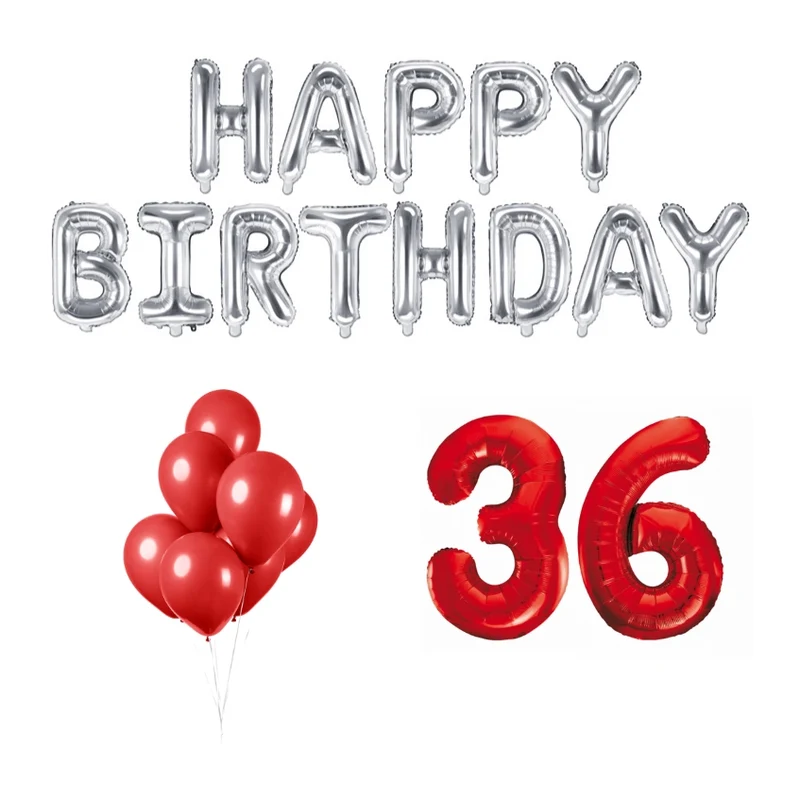 36 jaar Verjaardag Versiering Ballon Pakket rood & zilver