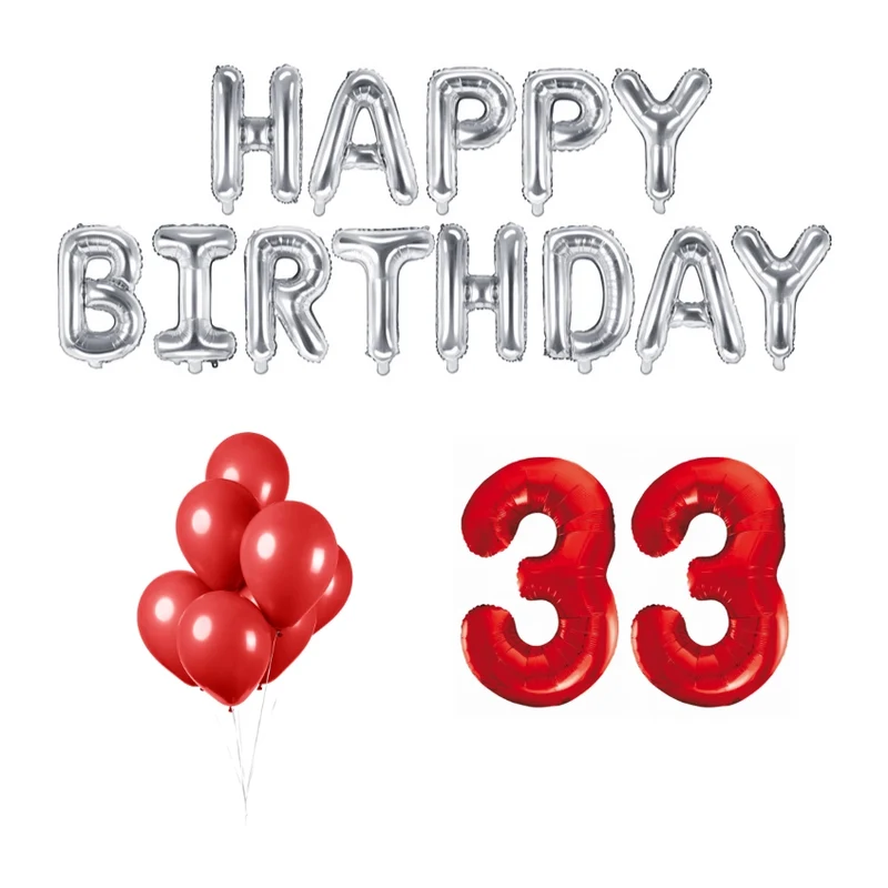 33 jaar Verjaardag Versiering Ballon Pakket rood & zilver