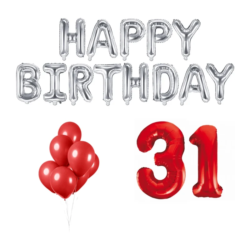 31 jaar Verjaardag Versiering Ballon Pakket rood & zilver