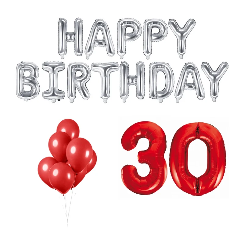 30 jaar Verjaardag Versiering Ballon Pakket rood & zilver