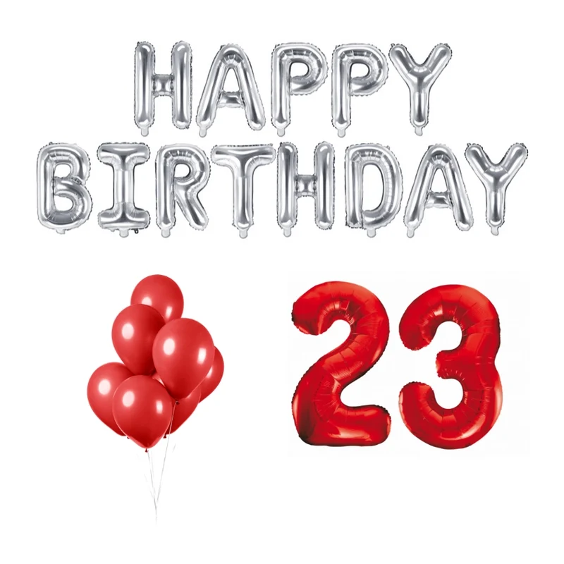 23 jaar Verjaardag Versiering Ballon Pakket rood & zilver