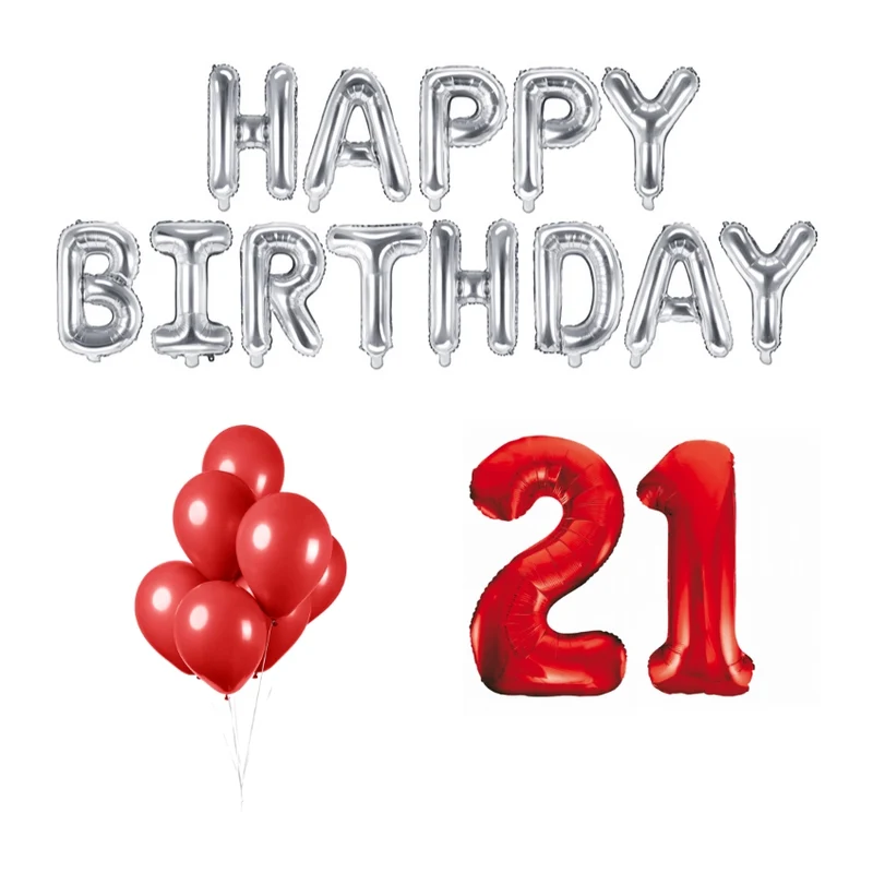 21 jaar Verjaardag Versiering Ballon Pakket rood & zilver