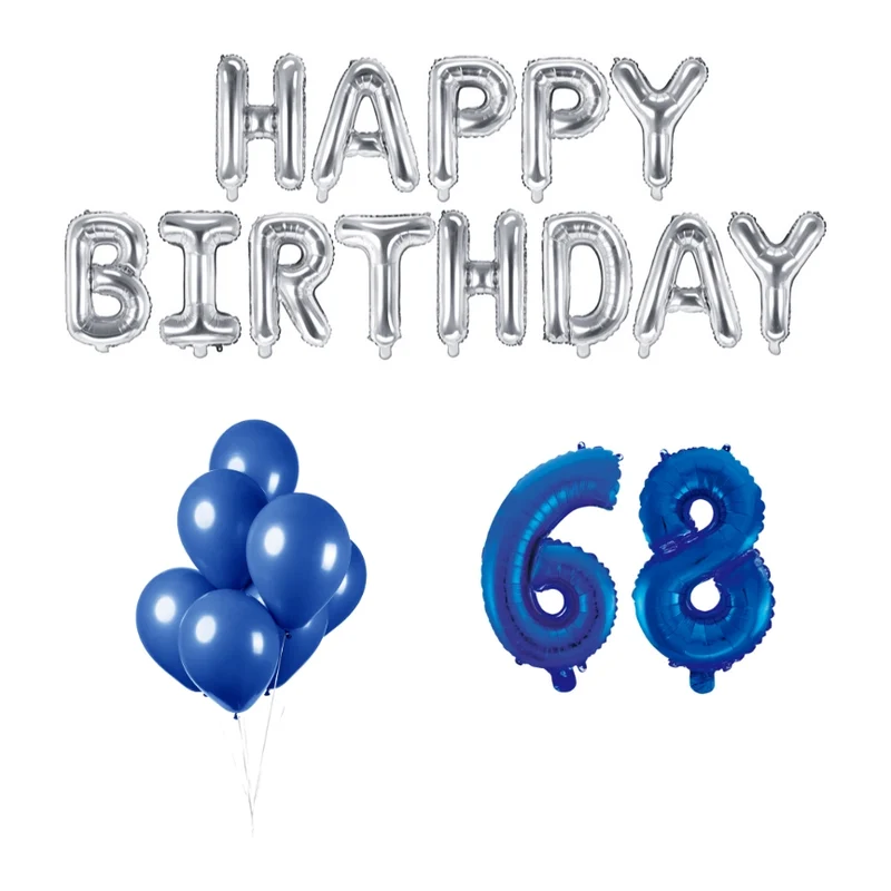 68 jaar Verjaardag Versiering Ballon Pakket Blauw & zilver