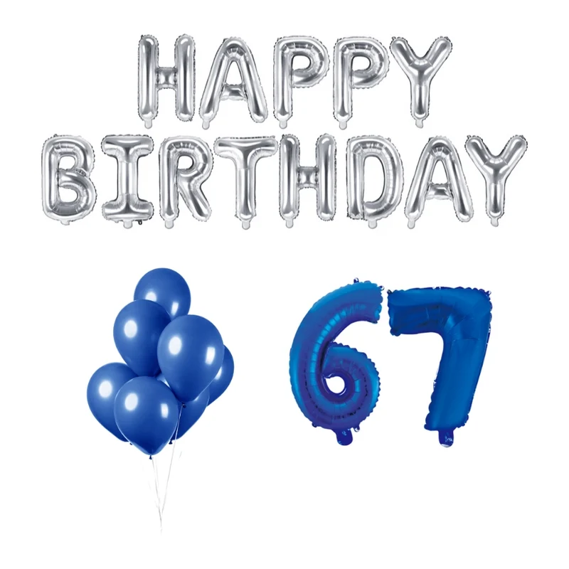 67 jaar Verjaardag Versiering Ballon Pakket Blauw & zilver