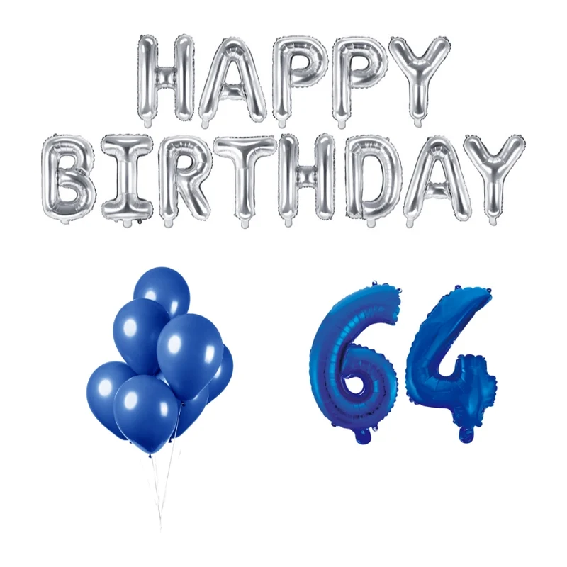 64 jaar Verjaardag Versiering Ballon Pakket Blauw & zilver