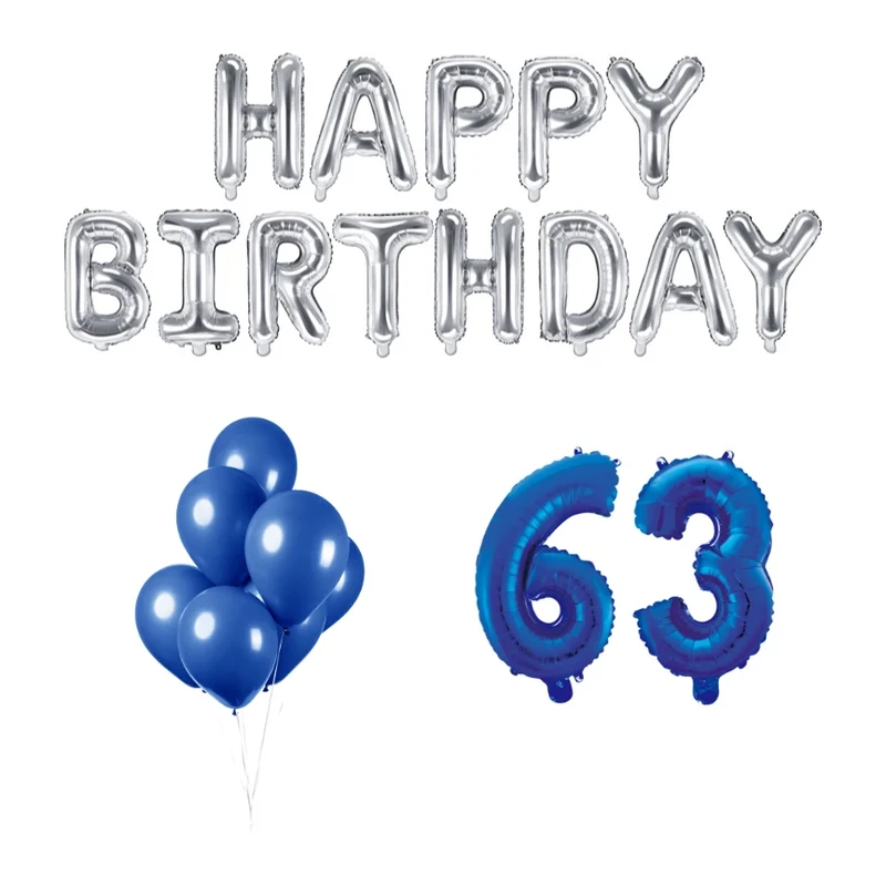 63 jaar Verjaardag Versiering Ballon Pakket Blauw & zilver
