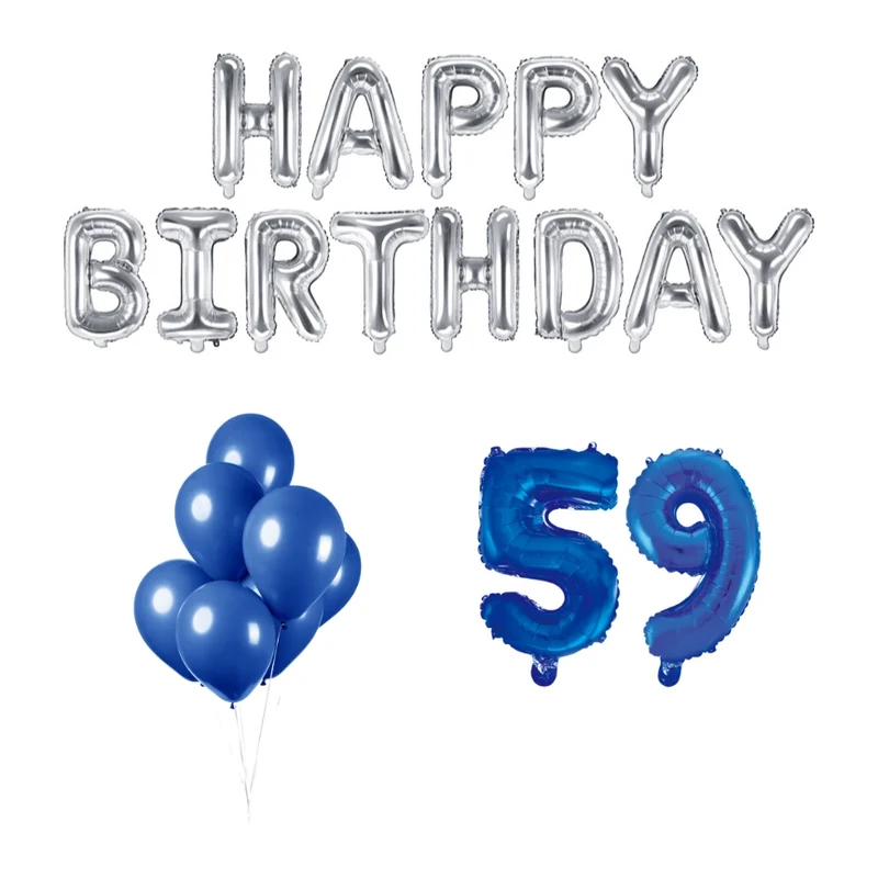 59 jaar Verjaardag Versiering Ballon Pakket Blauw & zilver