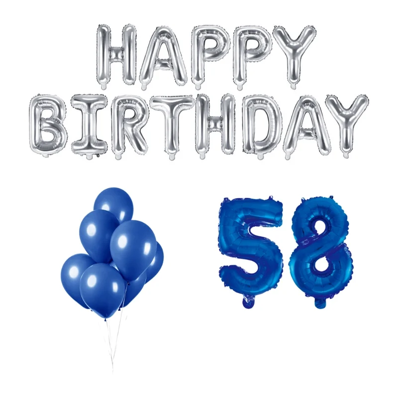 58 jaar Verjaardag Versiering Ballon Pakket Blauw & zilver