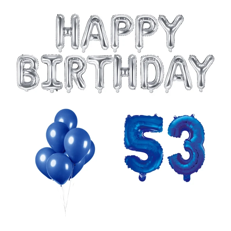 53 jaar Verjaardag Versiering Ballon Pakket Blauw & zilver