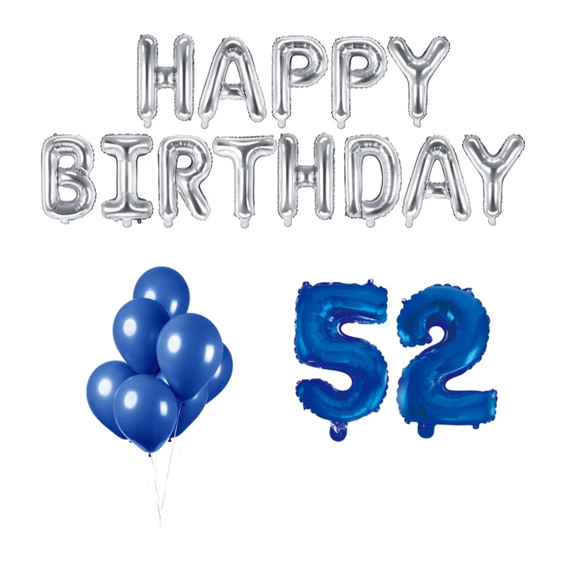 52 jaar Verjaardag Versiering Ballon Pakket Blauw & zilver