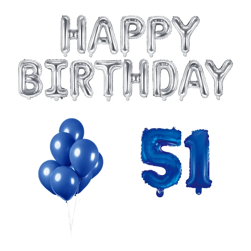 51 jaar Verjaardag Versiering Ballon Pakket Blauw & zilver