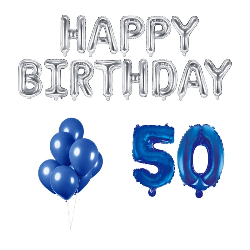 50 jaar Verjaardag Versiering Ballon Pakket Blauw & zilver