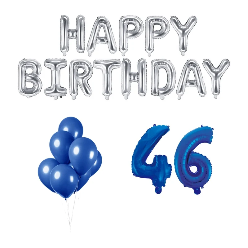 46 jaar Verjaardag Versiering Ballon Pakket Blauw & zilver