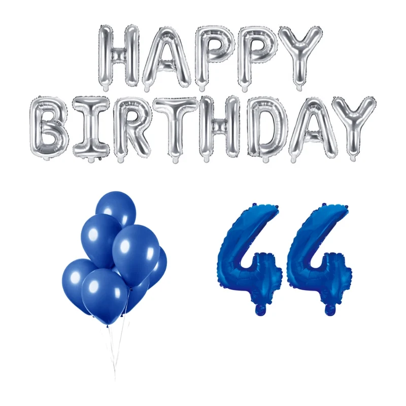 44 jaar Verjaardag Versiering Ballon Pakket Blauw & zilver