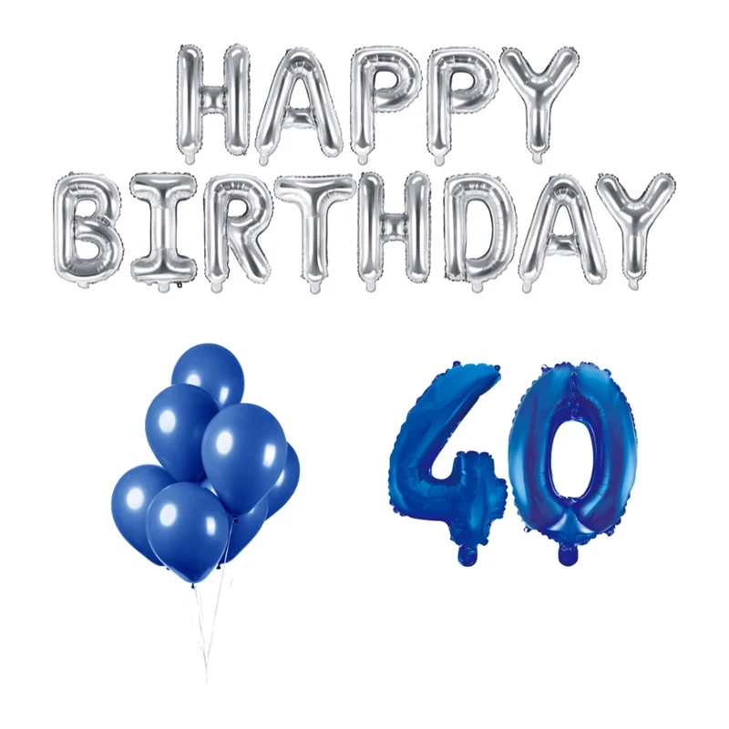 40 jaar Verjaardag Versiering Ballon Pakket Blauw & zilver