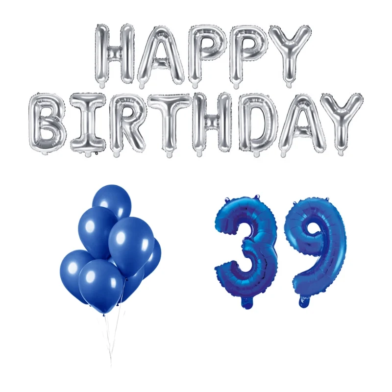 39 jaar Verjaardag Versiering Ballon Pakket Blauw & zilver