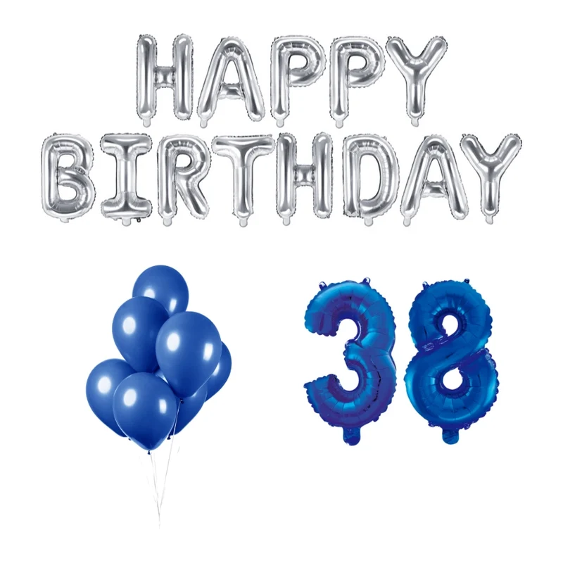 38 jaar Verjaardag Versiering Ballon Pakket Blauw & zilver