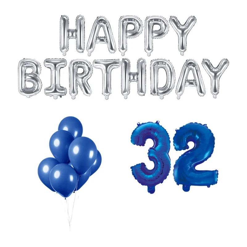 32 jaar Verjaardag Versiering Ballon Pakket Blauw & zilver
