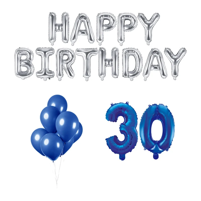 30 jaar Verjaardag Versiering Ballon Pakket Blauw & zilver