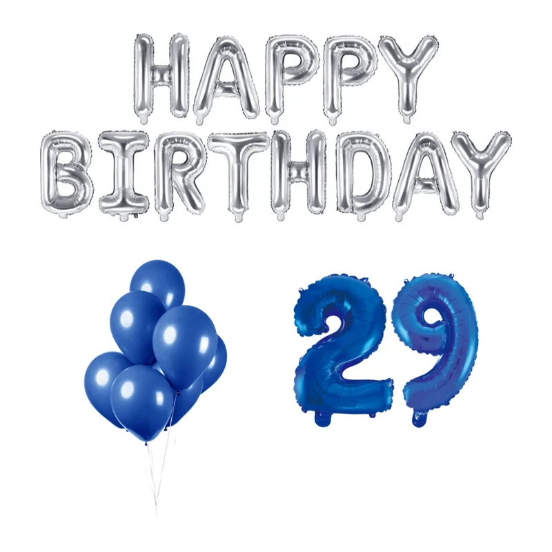 29 jaar Verjaardag Versiering Ballon Pakket Blauw & zilver