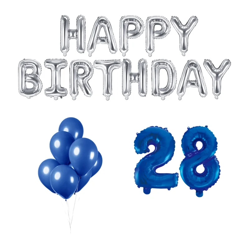 28 jaar Verjaardag Versiering Ballon Pakket Blauw & zilver
