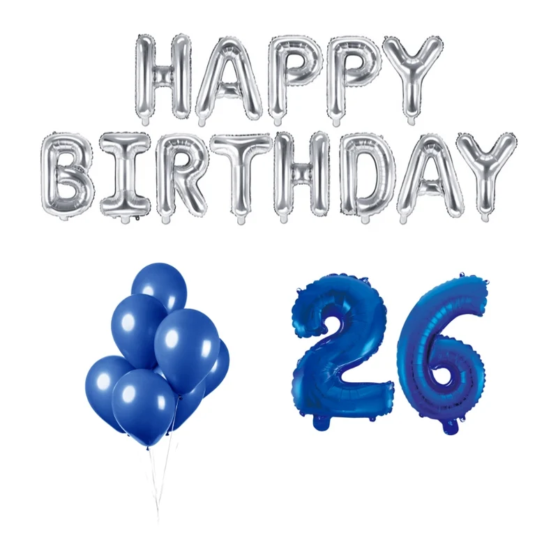 26 jaar Verjaardag Versiering Ballon Pakket Blauw & zilver