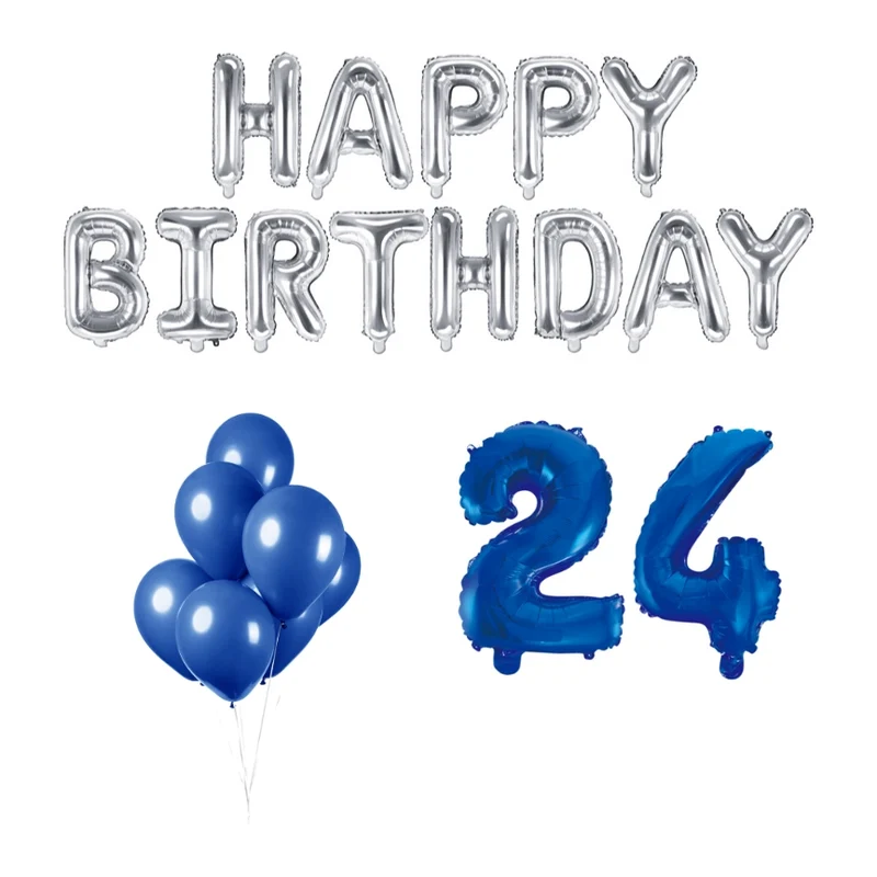 24 jaar Verjaardag Versiering Ballon Pakket Blauw & zilver