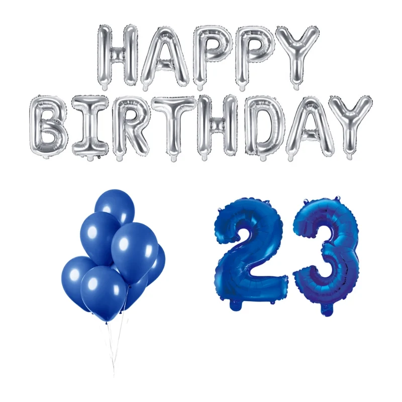 23 jaar Verjaardag Versiering Ballon Pakket Blauw & zilver