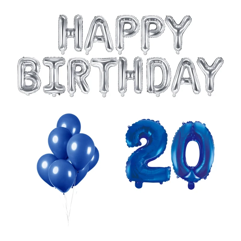 20 jaar Verjaardag Versiering Ballon Pakket Blauw & zilver