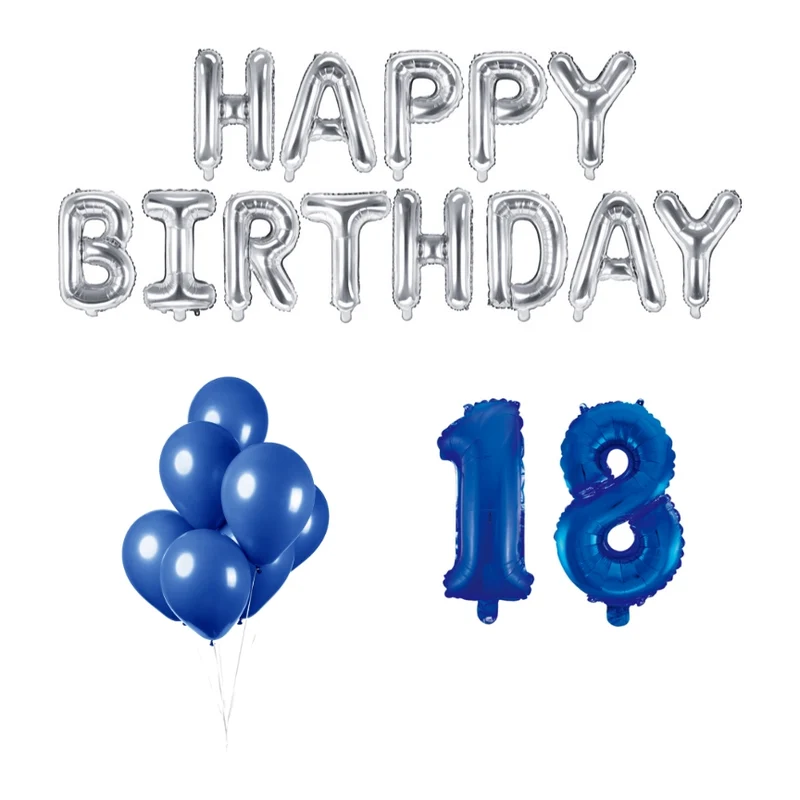 18 jaar Verjaardag Versiering Ballon Pakket Blauw & zilver