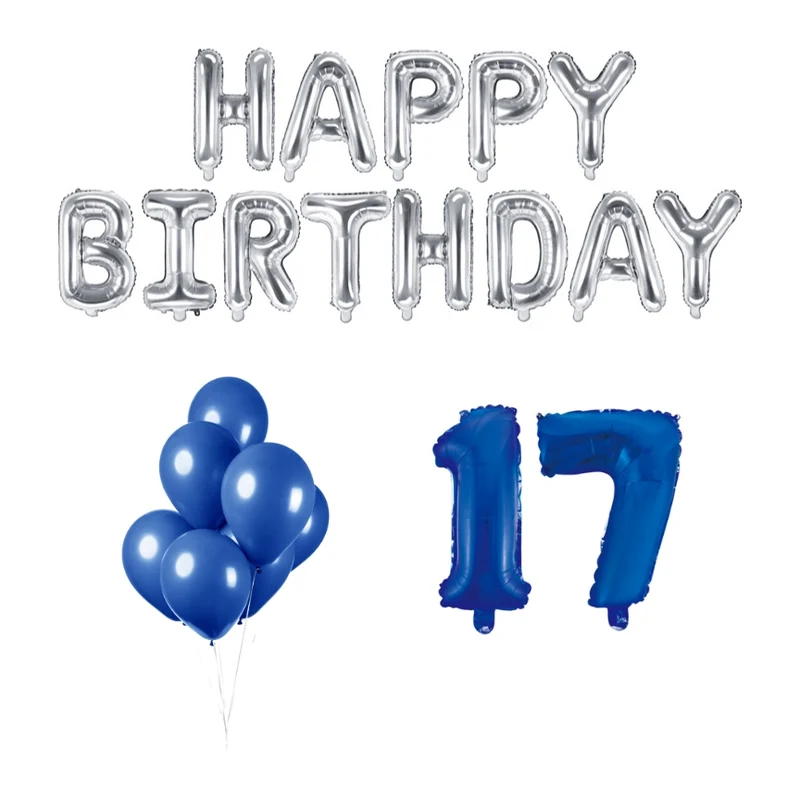 17 jaar Verjaardag Versiering Ballon Pakket Blauw & zilver