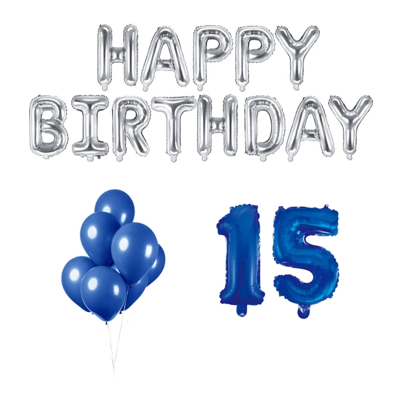 15 jaar Verjaardag Versiering Ballon Pakket Blauw & zilver