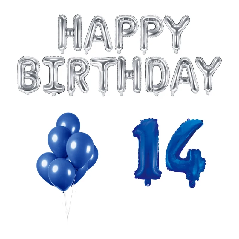 14 jaar Verjaardag Versiering Ballon Pakket Blauw & zilver