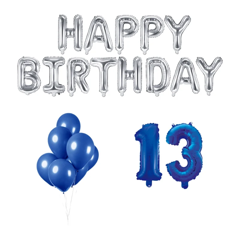13 jaar Verjaardag Versiering Ballon Pakket Blauw & zilver