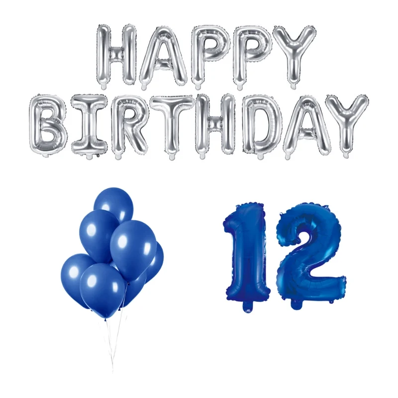 12 jaar Verjaardag Versiering Ballon Pakket Blauw & zilver