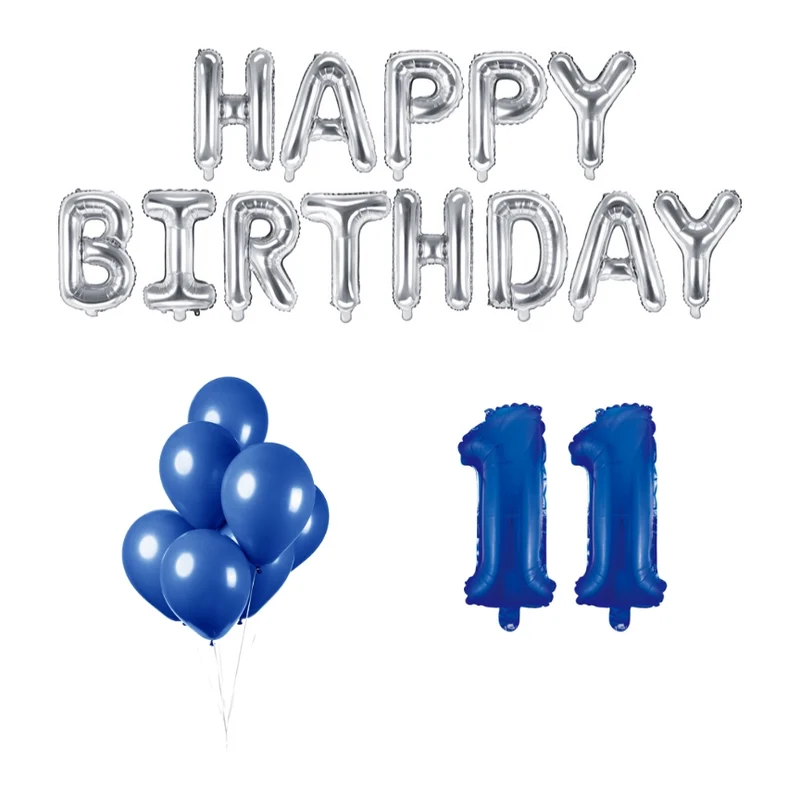 11 jaar Verjaardag Versiering Ballon Pakket Blauw & zilver