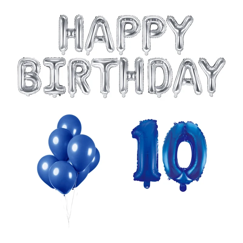 10 jaar Verjaardag Versiering Ballon Pakket Blauw & zilver
