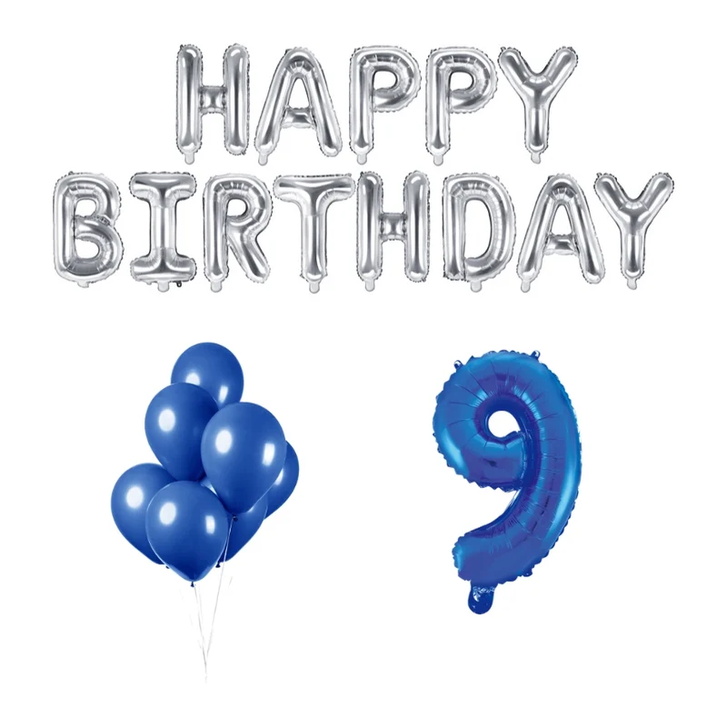 9 jaar Verjaardag Versiering Ballon Pakket Blauw & zilver