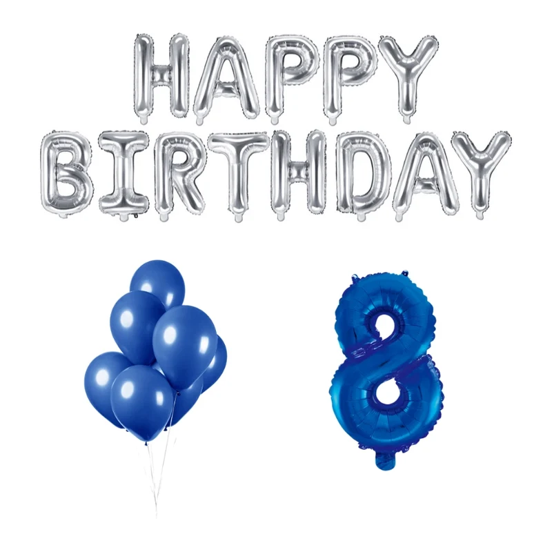 8 jaar Verjaardag Versiering Ballon Pakket Blauw & zilver