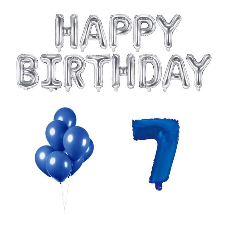 7 jaar Verjaardag Versiering Ballon Pakket Blauw & zilver