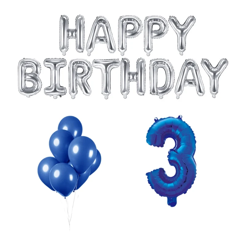 3 jaar Verjaardag Versiering Ballon Pakket Blauw & zilver