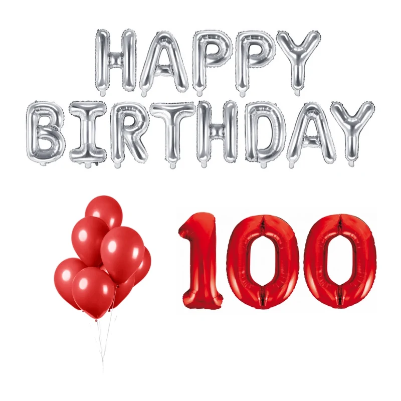 100 jaar Verjaardag Versiering Ballon Pakket rood & zilver