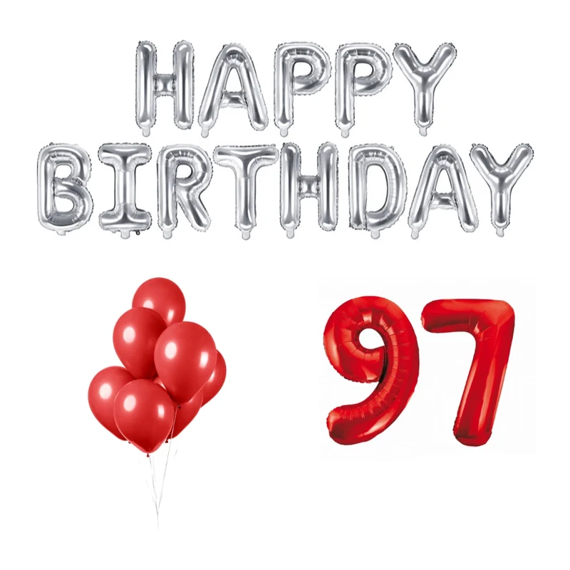 97 jaar Verjaardag Versiering Ballon Pakket rood & zilver