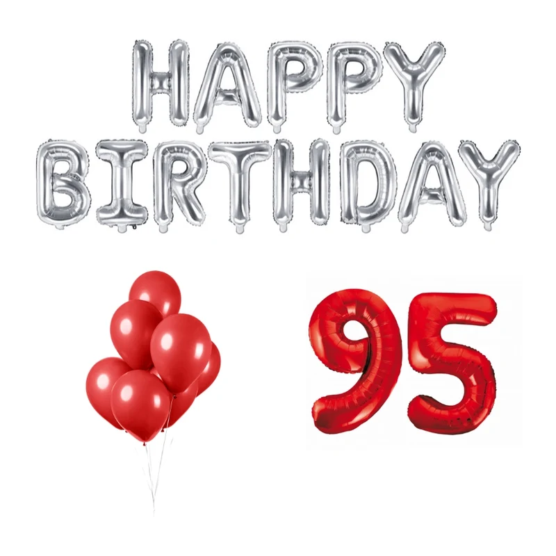 95 jaar Verjaardag Versiering Ballon Pakket rood & zilver
