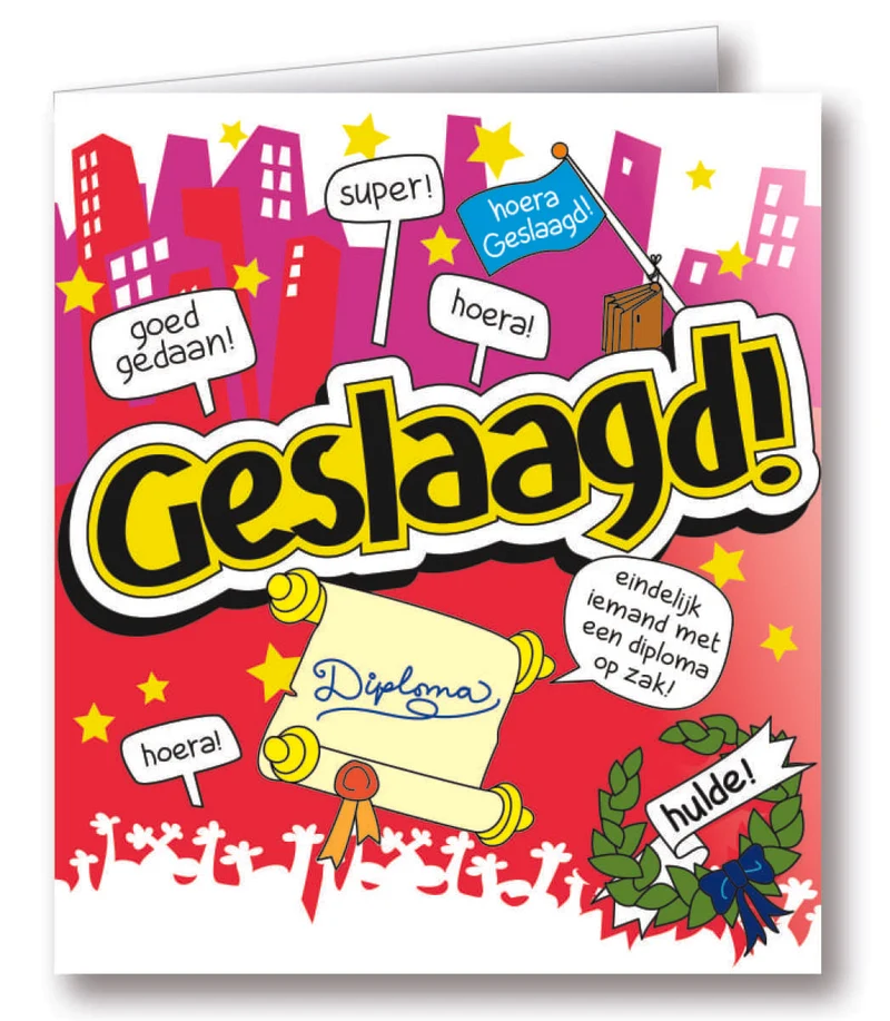 Wenskaarten cartoon Hoera Geslaagd