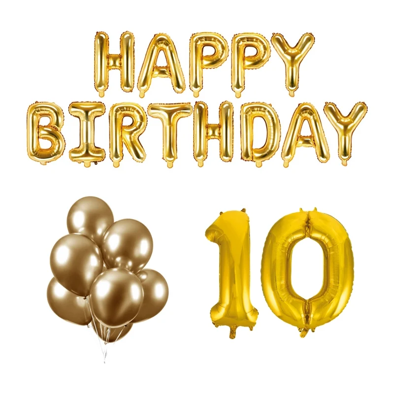 10 jaar Verjaardag Versiering Ballon Pakket Goud