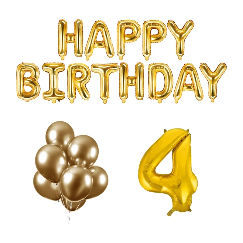 4 jaar Verjaardag Versiering Ballon Pakket Goud