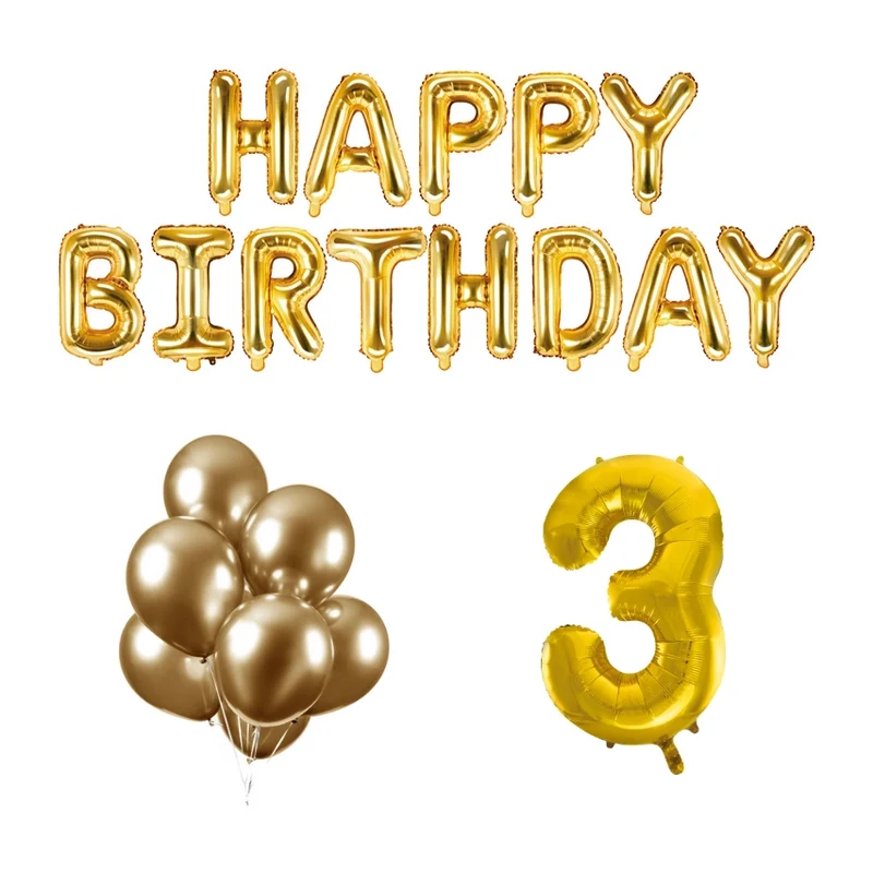 3 jaar Verjaardag Versiering Ballon Pakket Goud